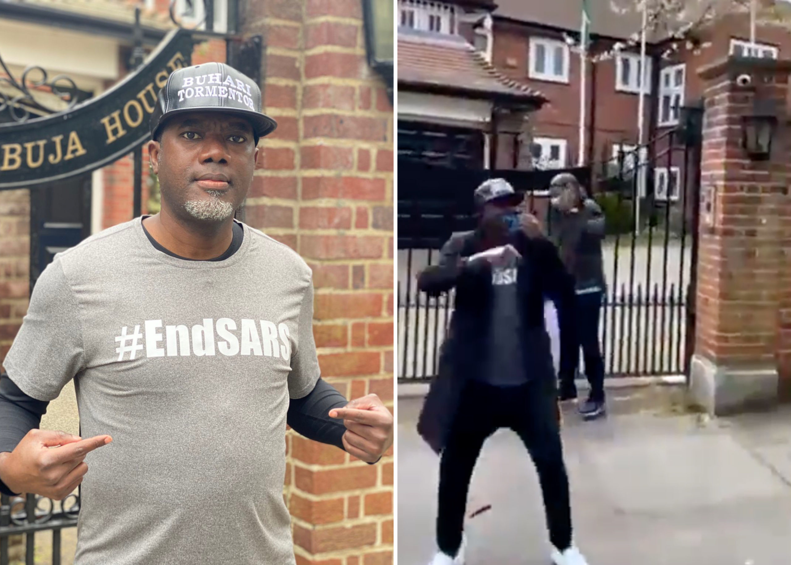 Reno Omokri Leads Protest to Harass President Buhari Out of London (Video)
