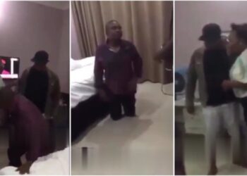 Drama As Man Catches His Wife In Bed With Another Man In A Hotel (Video)