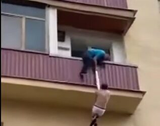 Watch The Hilarious Moment Man Was Escaping Through Window After Being Caught With Another Man’s Wife (Video)