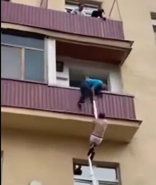 Watch The Hilarious Moment Man Was Escaping Through Window After Being Caught With Another Man’s Wife (Video)