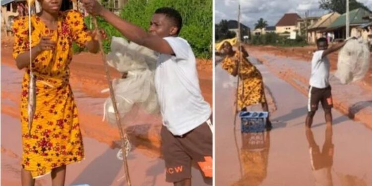 Check Out How A Newlywed Couple Drew Attention To Bad Road In Imo Through Sarcasm (Photos+Video)