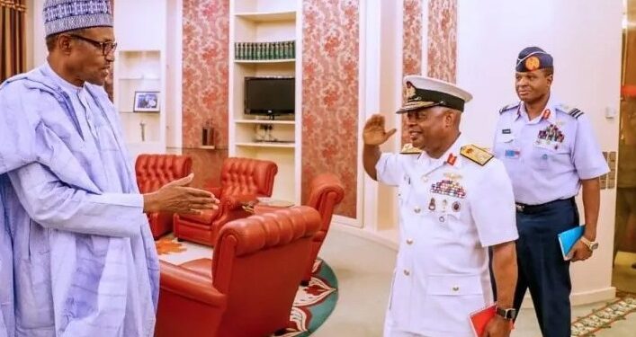 President Buhari Welcomes Chief Of Naval Staff, Rear Admiral Gambo To Aso Rock