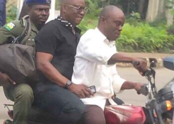 Drama As Ekiti Ex Gov. Fayose Rides On Okada To Escape Lagos Traffic (Photos)