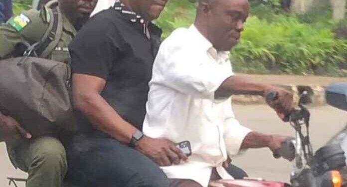 Drama As Ekiti Ex Gov. Fayose Rides On Okada To Escape Lagos Traffic (Photos)