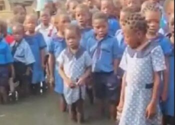 Lagos Govt Reacts To Viral Video Of School Assembly In Flooded Ground