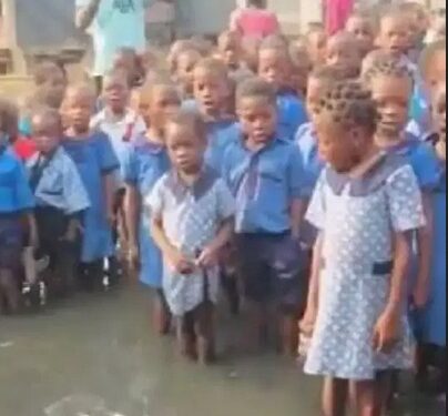 Lagos Govt Reacts To Viral Video Of School Assembly In Flooded Ground