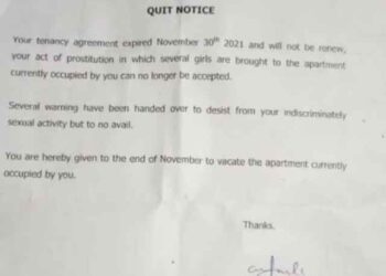 LOLzz: “Your Act Of Prostitution Can No Longer Be Tolerated” – Read Landlord’s Quit Notice To Tenant