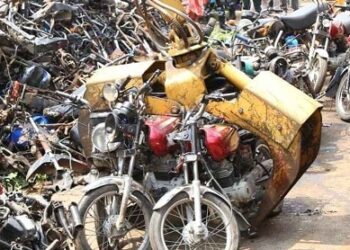 Lagos Government ‘Crushes’ 482 Motorcycles Seized For Contravening Traffic Laws (Photos)