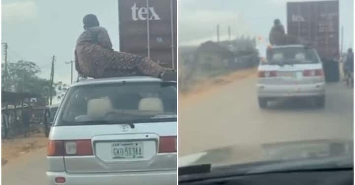 Drama As Man Travels From Akure To Ode In Ondo Sitting On The Roof Of Car (Video & Reactions)