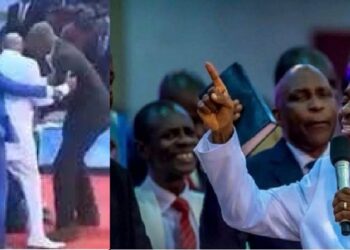 Watch The Shocking Video Of An Unknown Man Climb Pulpit To Attack Bishop Oyedepo While Preaching