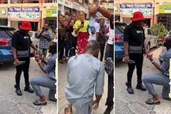 Angry Nigeria Lady Pours Water On Boyfriend For Embarrassing Her With Marriage Proposal In Public (Video)