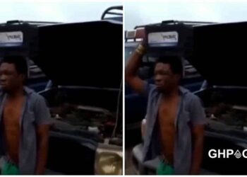Drama As Man Caught Stealing Battery Of Police Patrol Vehicle Parked At A Police Station (Video)