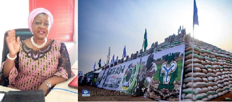 Sai Baba, Sai Baba – Lauretta Onochie Shouts As She Shows Off Huge Rice Pyramid In Abuja (Video)
