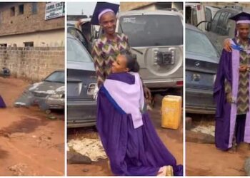 Watch The Moment Graduate Runs To Her Father’s Mechanic Shop, Dresses Him in Her Graduation Gown (Video)