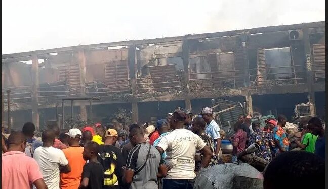 Goods Worth Millions Of Naira Destroyed As Midnight Fire Guts Ladipo Market (Photos)