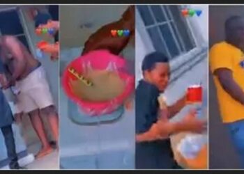Sapa: Watch Moment Nigerian ‘Big Boys’ Try To Hide After Being Caught Soaking Garri (Video)