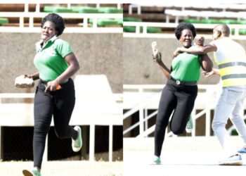 Lady Storms Football Pitch With A Big Stone After Her Boyfriend Was Injured During Match (Photos)
