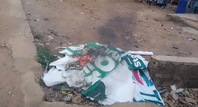 Osun PDP Primaries: Tension As Mob Destroys, Sets Ablaze Adeleke’s Billboards (Photos)