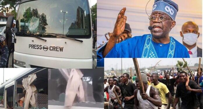 Hoodlums Attack Convoy Of APC Presidential Candidate, Tinubu, In Lagos, Two Injured (Video)