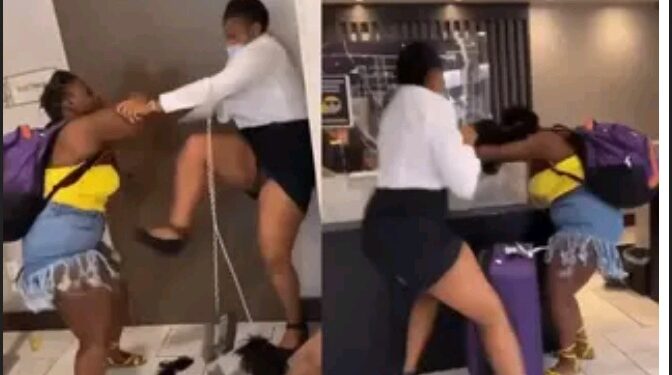 Drama In A Hotel As Two Ladies Fight Dirty Over A Man (VIDEO)