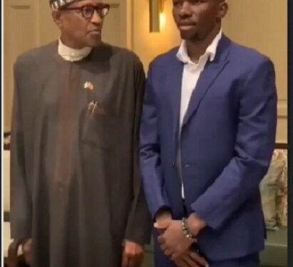 “I Hope You’re Not Taller Than Me” – President Buhari Teases Super Eagles Player, Kenneth Omeruo During A Meeting In Spain (Video)