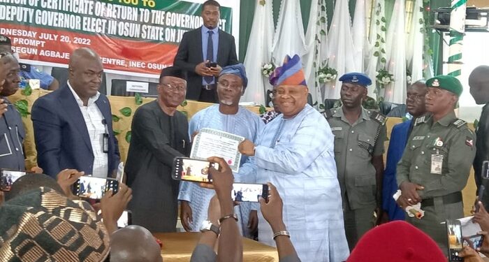 BREAKING: INEC Issues Certificate Of Return To Adeleke As Osun Governor-elect (Photos)