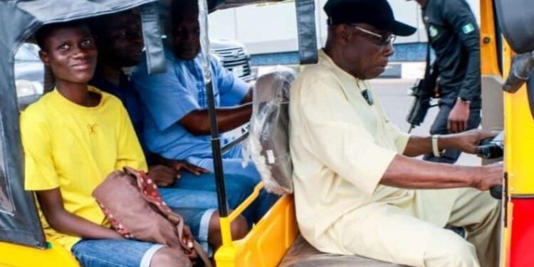 Former President, Obasanjo Drives Keke Napep, Picks Passengers In Ogun (Photos)