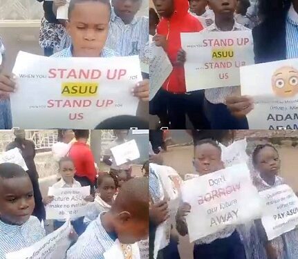 Primary School Pupils Protest In Osun, Demand An End To Lingering ASUU Strike (Video)