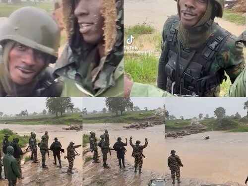 Nigerian Soldiers Working In The Rain Show What They Pass Through To Keep Nigeria Safe (Video)