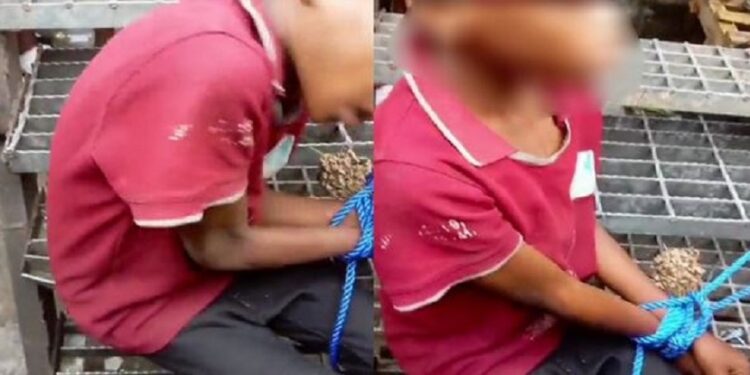 Teenage Boy’s Hands Tied After Being Accused Of Being A Wizard And Turning ‘From A Rat To Human Being’ In Port Harcourt (Video)