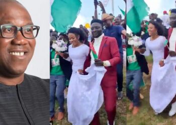 Peter Obi Reacts As Newly Wed Couple Join ‘Obidient’ Rally In Abuja (Video)