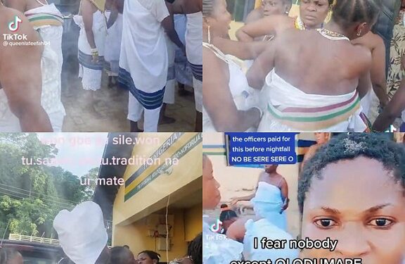 Police Officers Forced To Offer Sacrifice For Arresting Traditional Drummers In Lagos (Video)