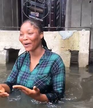 Lady Shows Herself Inside Flooded House, Nigerians Sympathize With Her (Video)