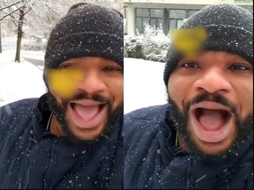 Nigerian Man In Poland Overwhelmed With Joy As He Sees Snowfall For The First Time (Video)
