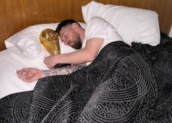 See Photos Of Lionel Messi Sleeping With World Cup Trophy In Bed