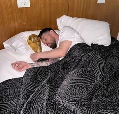 See Photos Of Lionel Messi Sleeping With World Cup Trophy In Bed