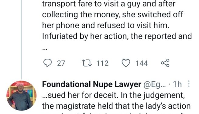 Court Orders Lady To Pay Man N150k For Refusing To Show Up After Collecting N3k Transport Fare