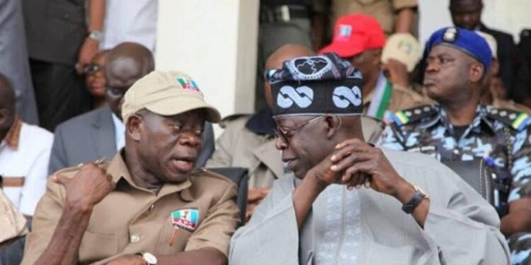 Nigerians, Atiku Slam Tinubu For Raising His Hands Up During National Anthem, Oshiomole Reacts (Video & Comments)