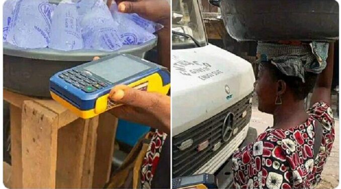 Naira Scarcity: ‘Pure Water’ Seller Goes Cashless, Sells With PoS (Photos)