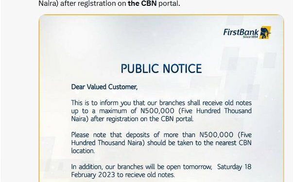 We Are Receiving Old ₦500 And ₦1,000 Notes Nationwide – First Bank