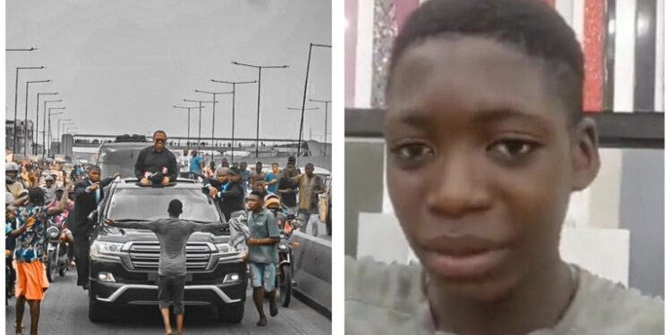 15-Year-Old Boy Gives Reason For Standing In Front Of Peter Obi’s Convoy At Lagos Rally (Photos)