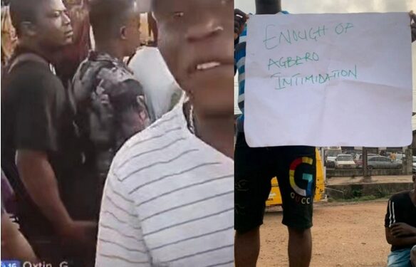 “We Don’t Want Agbero Anymore” – Lagos Bus Drivers And Conductors Protest Extortion By Touts, Call For Meeting With Gov. Sanwo-Olu And MC Oluomo (Video)
