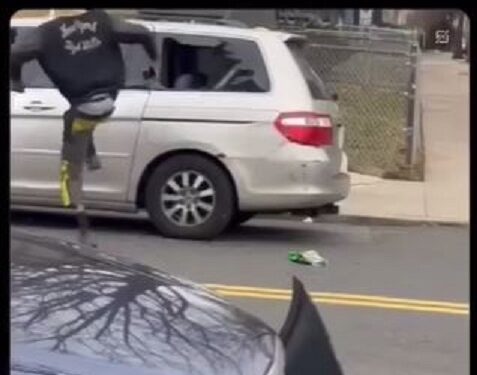 Moment Angry Man Fights Lover In Public, Uses His Leg To Destroy Her Car (Video)