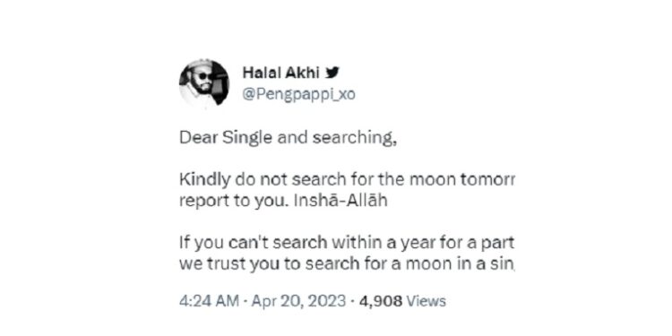 Eid: If You Can’t Search Within A Year For A Partner And Settle Down, How Can We Trust You To Search For A Moon In A Single Day For Us? – Muslim Man Asks Singles Not To Help In Searching For The Moon