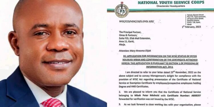 Trouble Looms As NYSC Denies Issuing Certificate Of Service Being Paraded By Enugu Governor-Elect, Peter Mbah