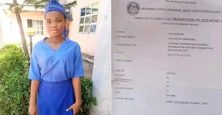 Joy Ejikeme’s 2017 Common Entrance Result Sheet Surfaces Amid News of Manipulating JAMB Score