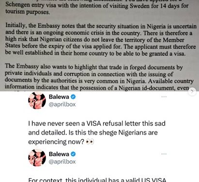 Twitter User Shares ‘Shocking Letter’ An Embassy Sent To A Nigerian Applicant On Why His Schengen Visa Was Denied