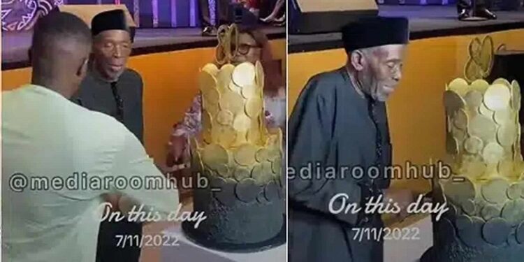 Watch The Emotional Video Of Veteran Actor, Olu Jacob’s 80th Birthday As Son Holds His Hands To Cut Cake