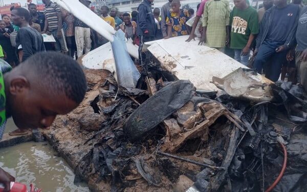 BREAKING: Helicopter Crashes Into Building In Lagos, Bursts Into Flames (Photos)