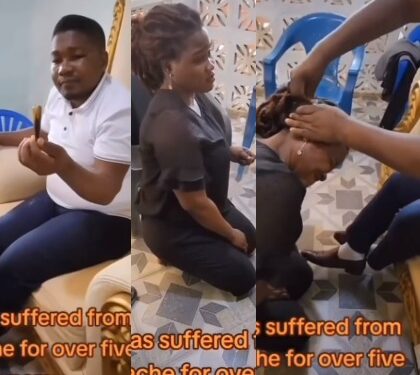Watch The Moment Clergyman ‘Miraculously’ Removed An Object That Has Been Causing A Woman To Have Serious Headache (Video)